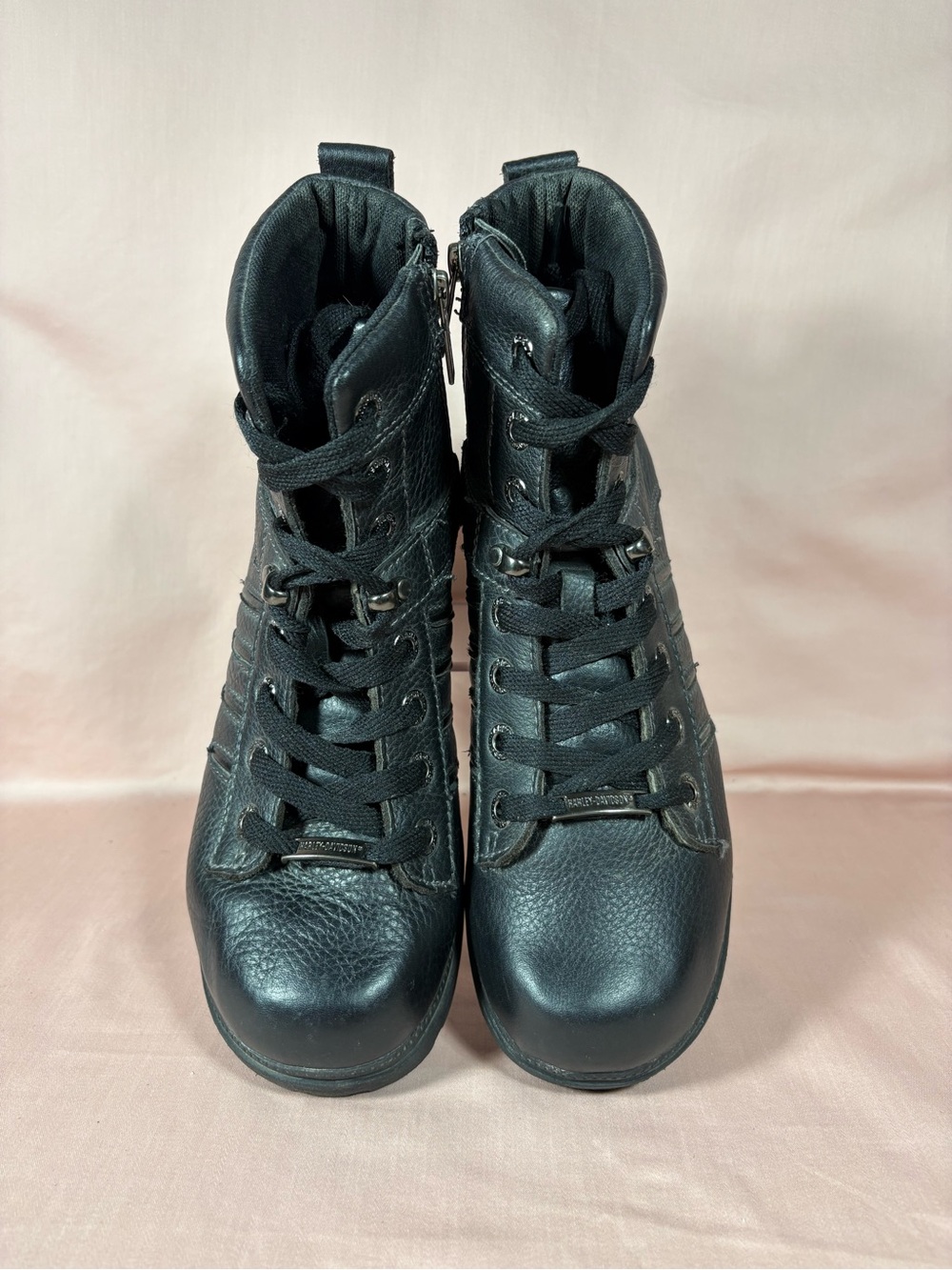 Harley Davidson Women's 9 Black Leather Tamia Lace-Up Side-Zip Motorcycle Boots - Picture 4 of 15